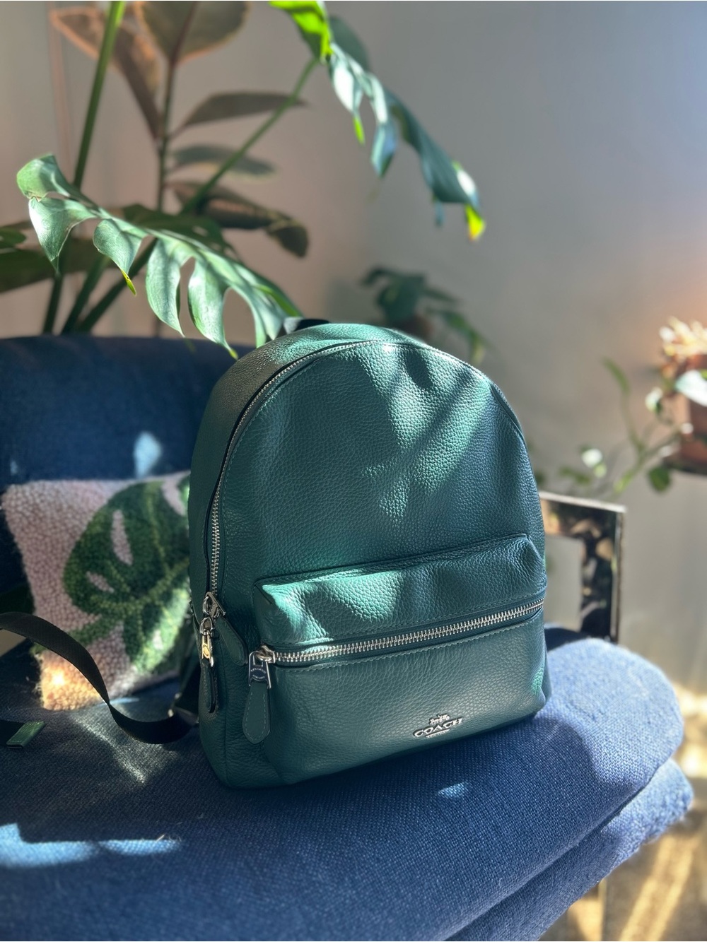 Coach Teal Pebbled Leather Mini Backpack